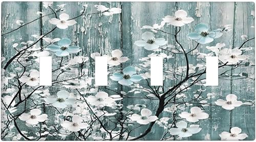 Miniatura 95 de Cubierta de interruptor de luz de 3 cuadrillas con diseño de flores azules púrpuras, cubierta de placa de pared de triple palanca, arbustos florales