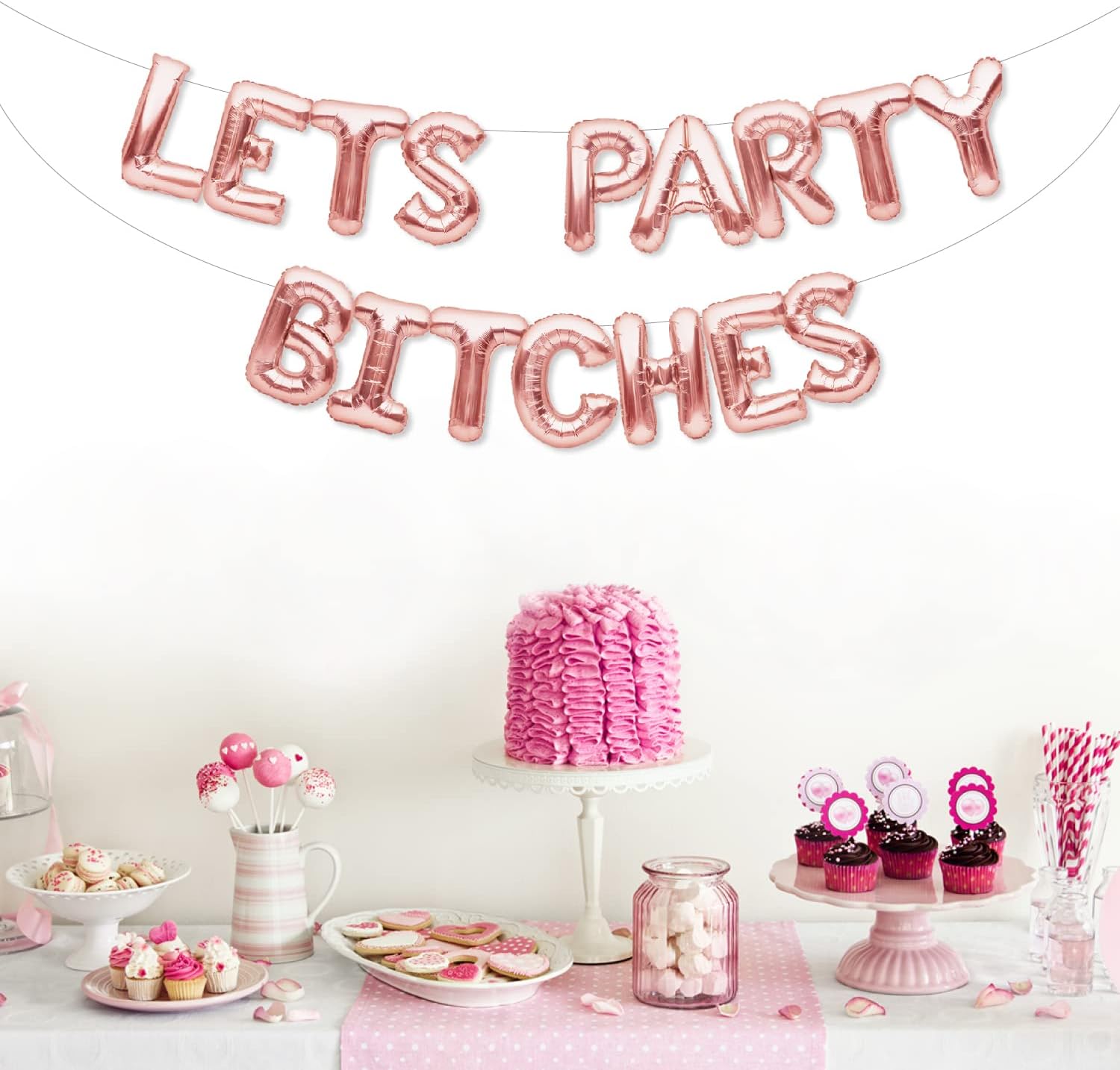 PartyForever Bachelorette Party Balloons Decorations Rose Gold 16 Inch Letters Banner - Bridal Shower Decorations Set : Home & Kitchen