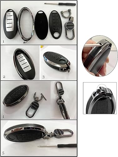 Miniatura 10 de ontto Protector de llavero de 5 botones para Nissan con funda de cuero Keychian para Livina NV200 Tiida Teana Qashqai rojo