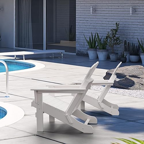 Miniatura 6 de Silla Adirondack, plegable, resistente a la intemperie, blanco, material compuesto, estilo moderno, silla de plástico para fogata para patio,