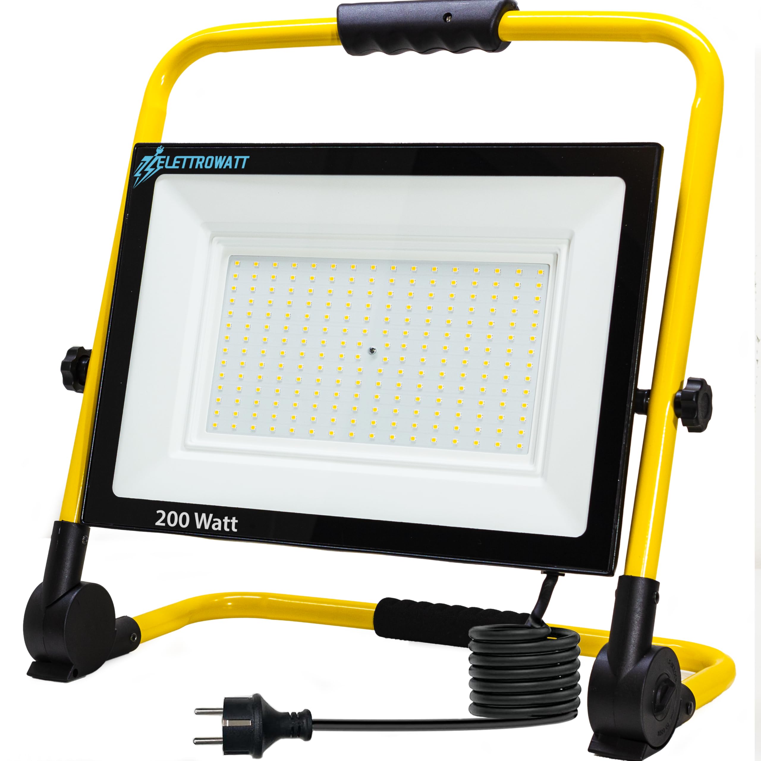 Faro LED da lavoro 200W, 16000 lm, luce bianca 4000K - impermeabile IP67 supporto pieghevole, per ogni uso, officina, giardino, cantiere, garage, imbianchino