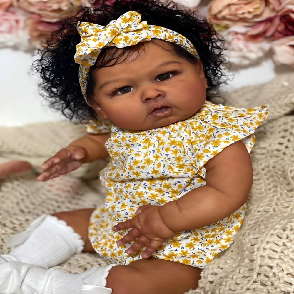 scnbom 24inch Reborn Baby Dolls Black Girls Silicone Realistic Toddler Lifelike Babies That Look Real boy Eyes Open
