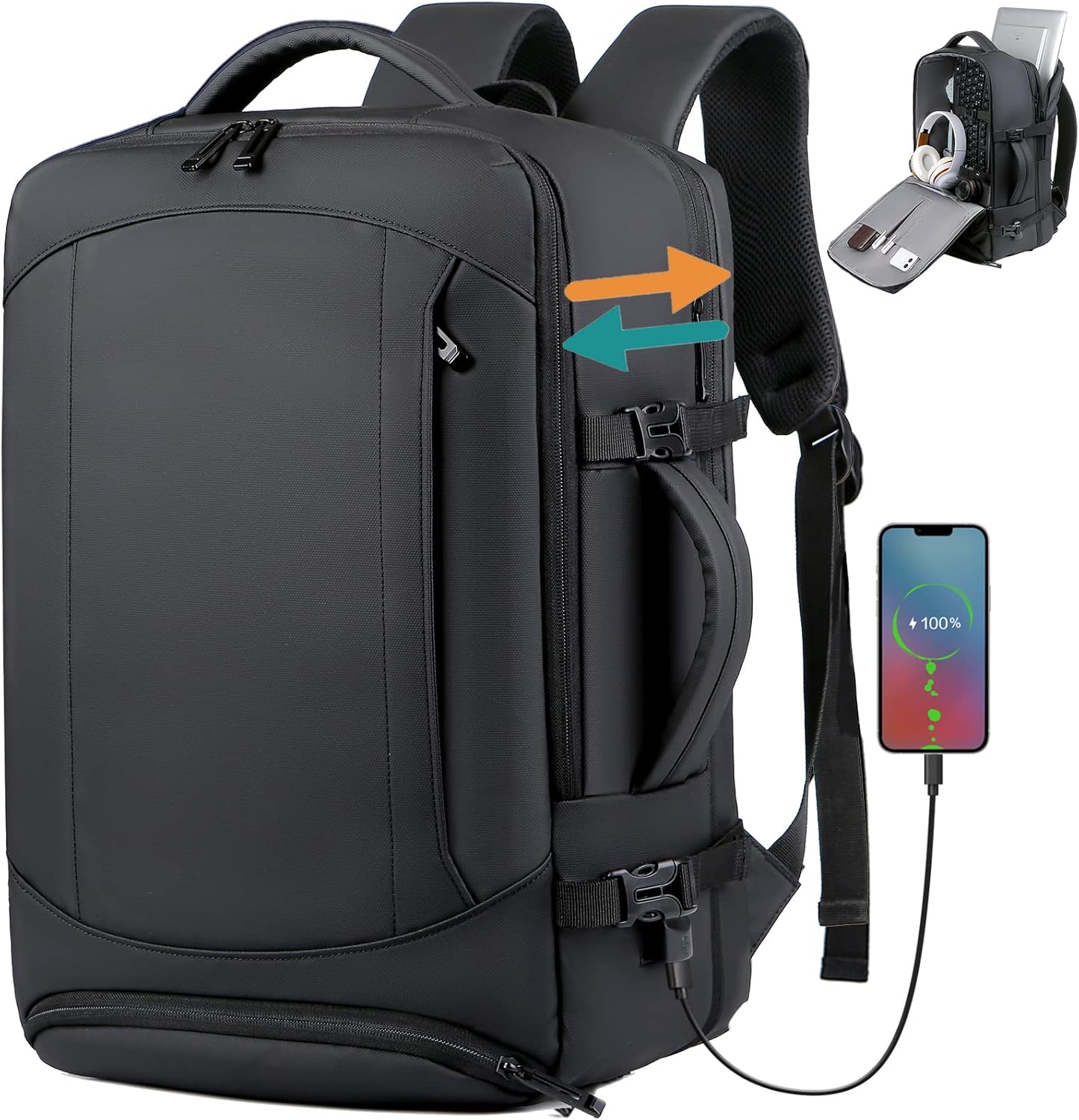 Amazon.co.jp キャリーオンバックパック 拡張可能 大型 40L トラベルバックパック 航空会社承認バックパック レディース