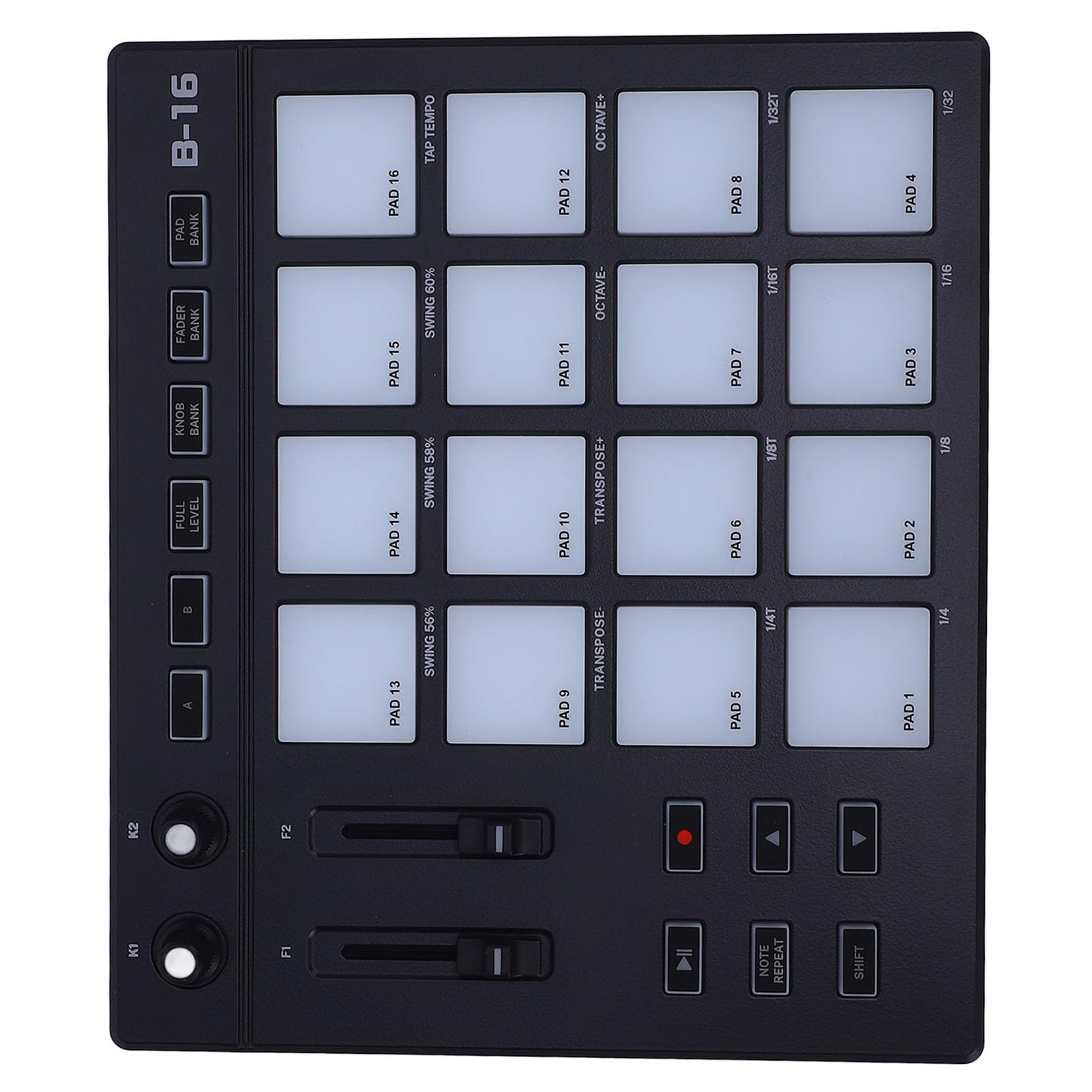 Asixxsix Midi Controller Strike Pad, 16 Farbe Midi Drum Pad Beat, Midi Pad Controller mit 16 Drum Pads 2 Zuweisbare Faderknöpfe RGB Tragbares Midi Drum Pad für Musikproduktion
