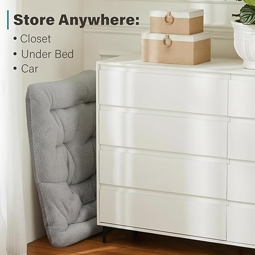 Miniatura 5 de Tiita Silla plegable con otomana recta, silla plegable de gran tamaño de piel sintética suave, silla perezosa, silla de luna con marco de metal para