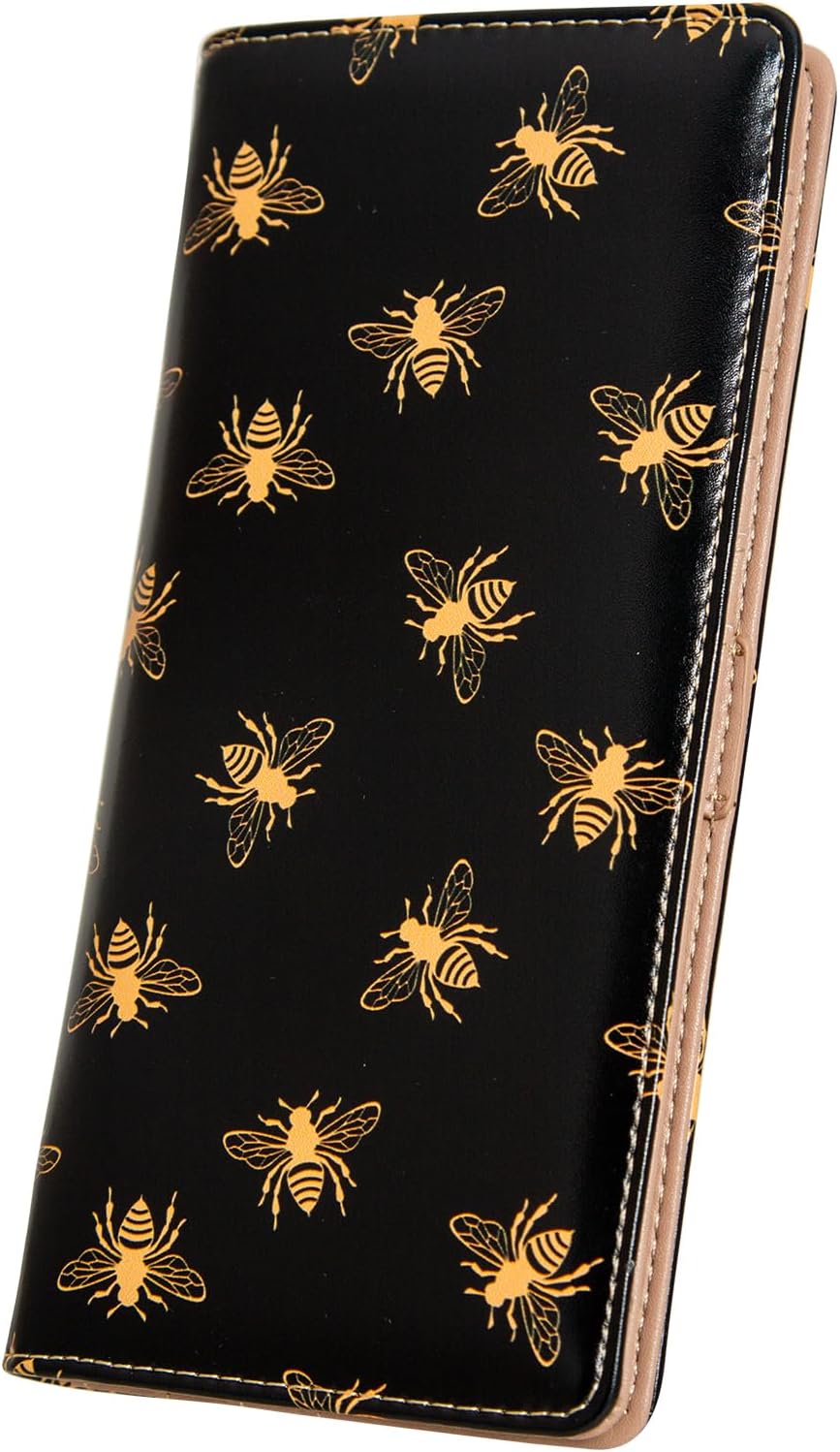 AIRMORS Wallet Women Leather Credit Card Holder with RFID Blocking Large Capacity Slim zipper Wallets for Men Minimalist Coin Purse long clutch wallet (A-Bee)