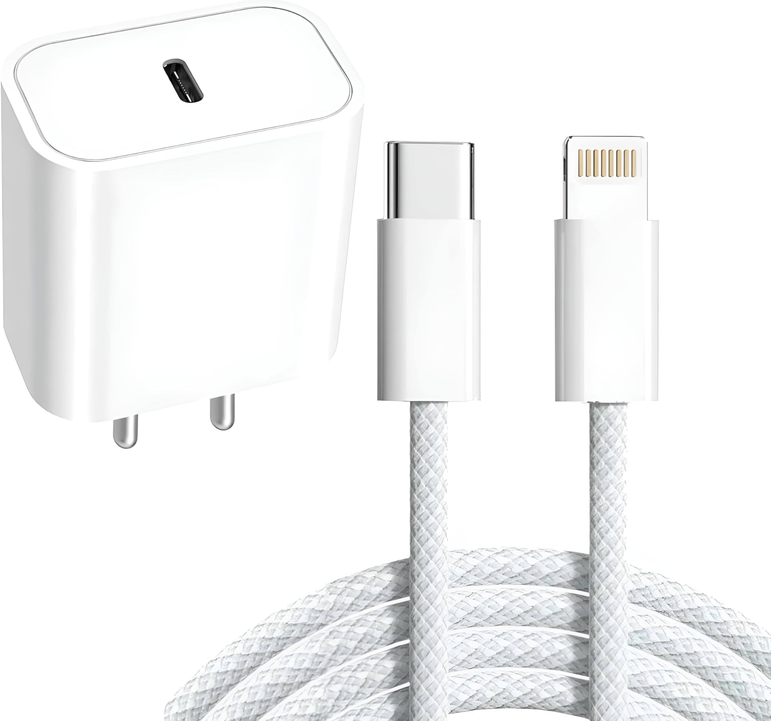 20W Fast USB C Charger Compatible with iPhone 14/14 Plus Pro Max/14 Pro Max/14 Mini/13/12 Max/Xs Max/XR/X/8Plus,iPad Adapter Devices with 1 Meter Nylon Braided Type-C to Lighting Data Cable PD, White