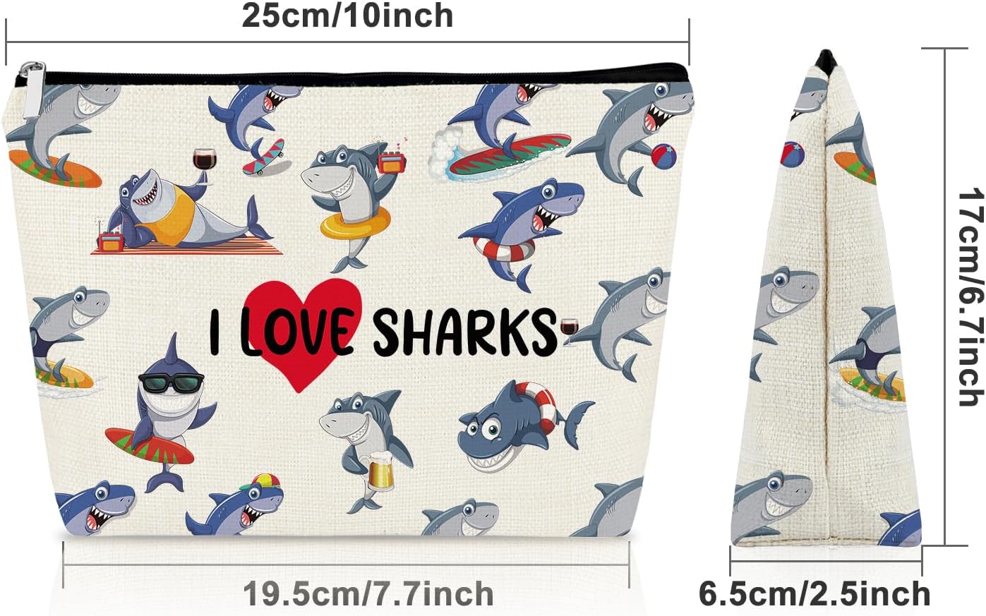 Sazuwu Funny Shark Gifts Makeup Bag for Women Cute Sharks Cosmetic Bag image 2