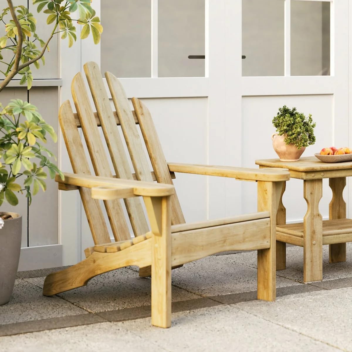 Amish Casual Heavy Duty Adirondack Chair with Cup Holders in Cedar Stain - Authentic Amish Craftmanship from Treated Pine, Outdoor Chair Made in The USA, 800 Lb Weight Capacity