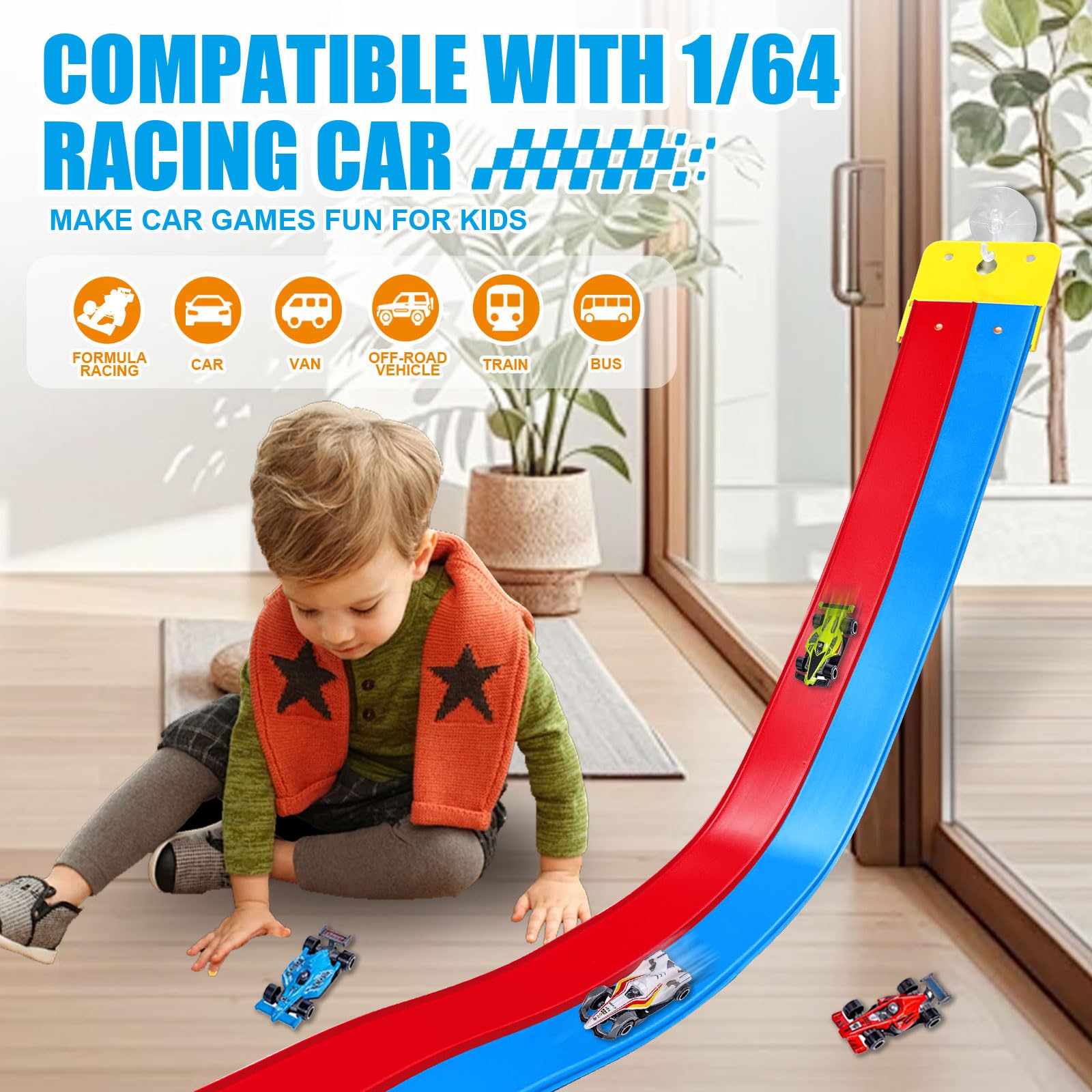 Flexible Race Track Toys for Kids 15 Ft with 4 Cars & Suction Cups - Image 2