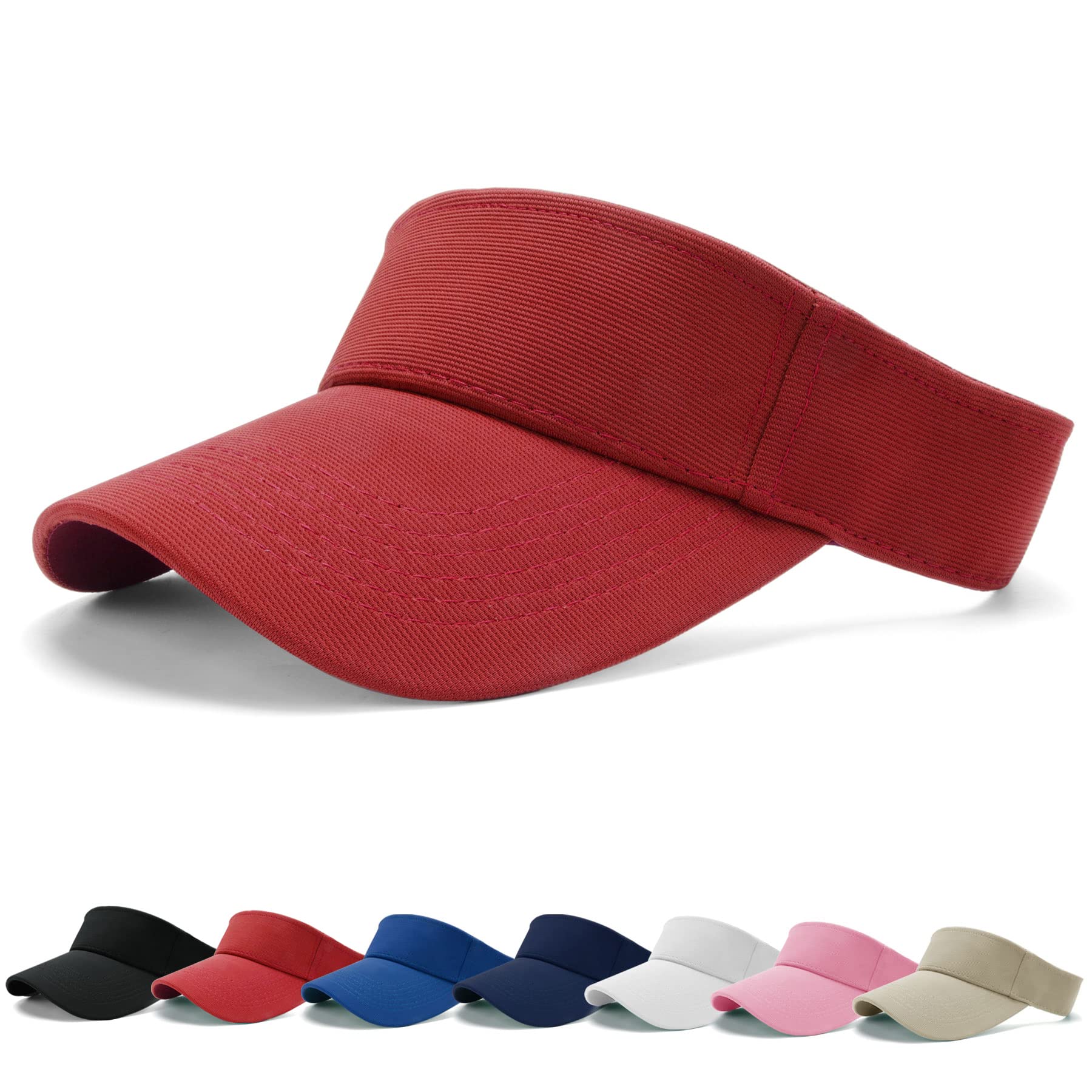 Blurbe Women's Wine Sun Visor Cap - Ponytail Baseball Cap, Sport Outdoor Plain Visor Hat, Adjustable Twill Golf Tennis Hats