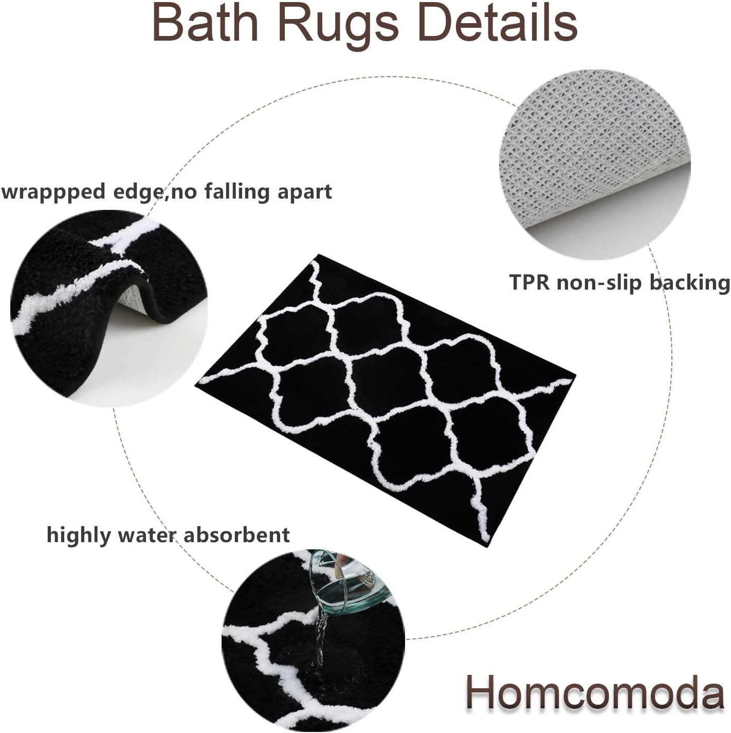 Homcomoda Bath Rug Set 2 Piece Bathroom Rugs Microfiber Water Absorbent Bath Mats Machine Washable Floor Carpet for Bathroom (Black)