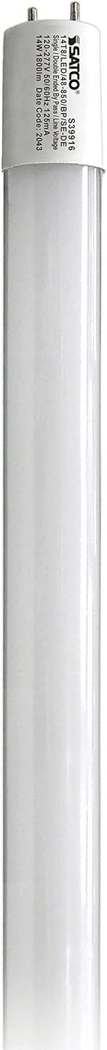 Satco S39916-14 Watt 120 Volt T8 LED Linear Tube Light Bulbs; 4Ft; 5000K; G13 Medium Bi Pin Base; 1800 Lumens; Type B; Ballast Bypass; Single or Double Ended Wiring (25 LED Light Bulbs)