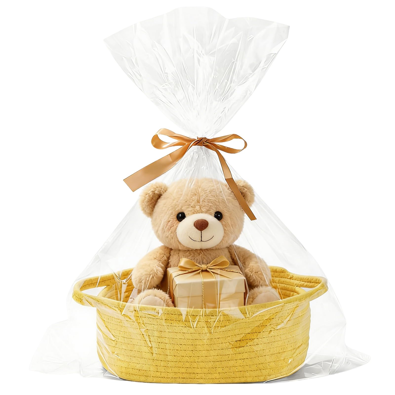 HhBdy Gift Basket, Hamper Baskets for Gifts Empty 30 × 12 cm Hamper Basket Cotton Baskets for Gifts with Gift Bag and Ribbon for Baby Shower Wedding Birthday Storage Easter (Yellow)