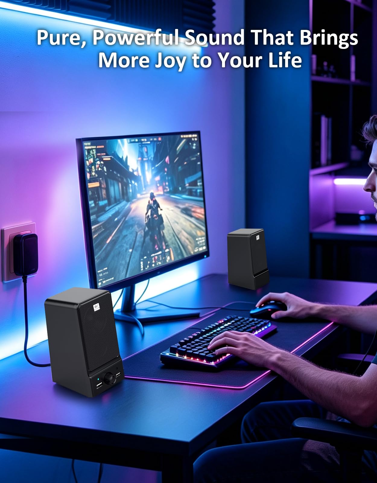 OROWOW Altoparlanti per computer, altoparlanti stereo Hi-Fi da 30 W per PC, altoparlante da tavolo, alimentazione AC, chip audio DSP integrato, bassi profondi e voce pura, altoparlante portatile con