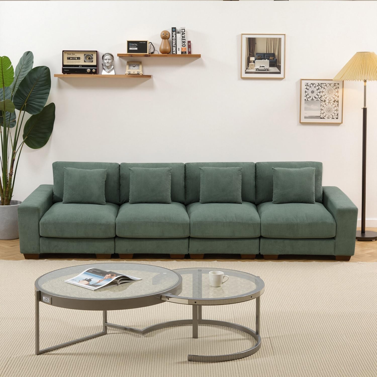 Corduroy Sofa Set, Scetional Sofa Set for Living Room, Modular Couch Set for Living Room/Apartment/Office (Brown, Sofa & Couch Set)