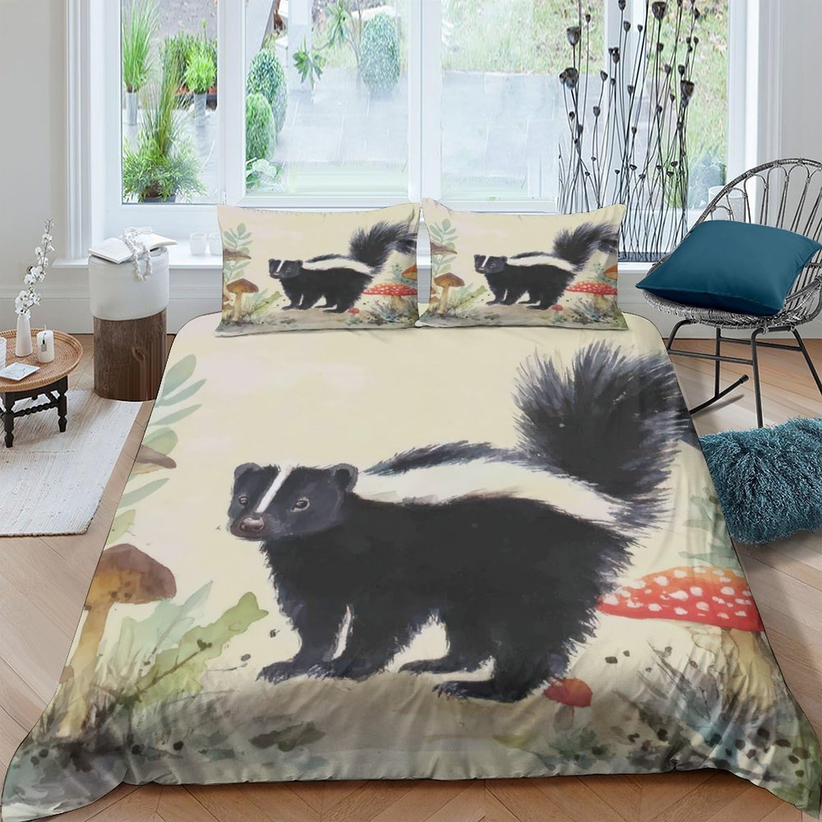 Ctjqhvkz Style-6 3D Printed Skunk Forest Fitted Sheet Microfiber Anti-Slip Mattress Cover Bedroom Decor Easy Care For Adults Teens Single（135X200cm）