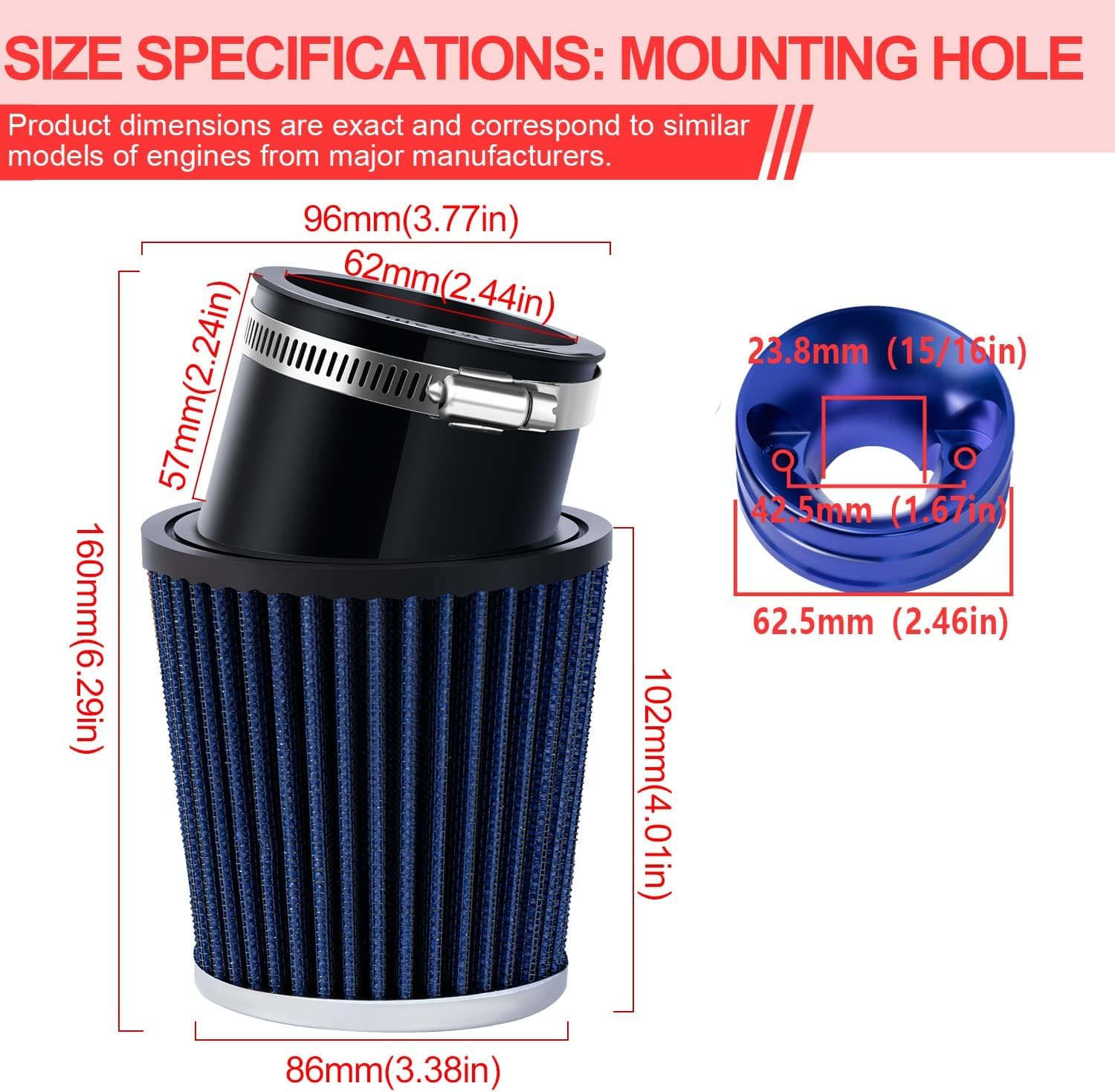 Filtro Aria Per Go-kart Da 62 Mm Per Predator 212 Cc 196 Cc GX160 Gx200 Bt200x Ct100x Ct100u Ct200u~p137235296 - Foto 8