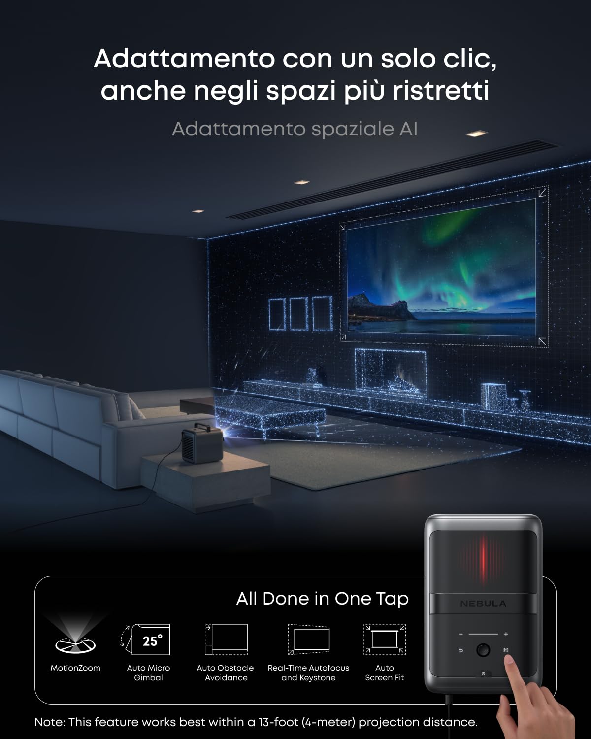 NEBULA X1 Proiettore 4K Triplo Laser, 3500 ANSI Lumen, Audio Stereo da 40W, AI Intelligente, Dolby Vision, Schermo da 300", Micro Sospensione Integrata, GTV, Portatile per Uso Esterno, Nero