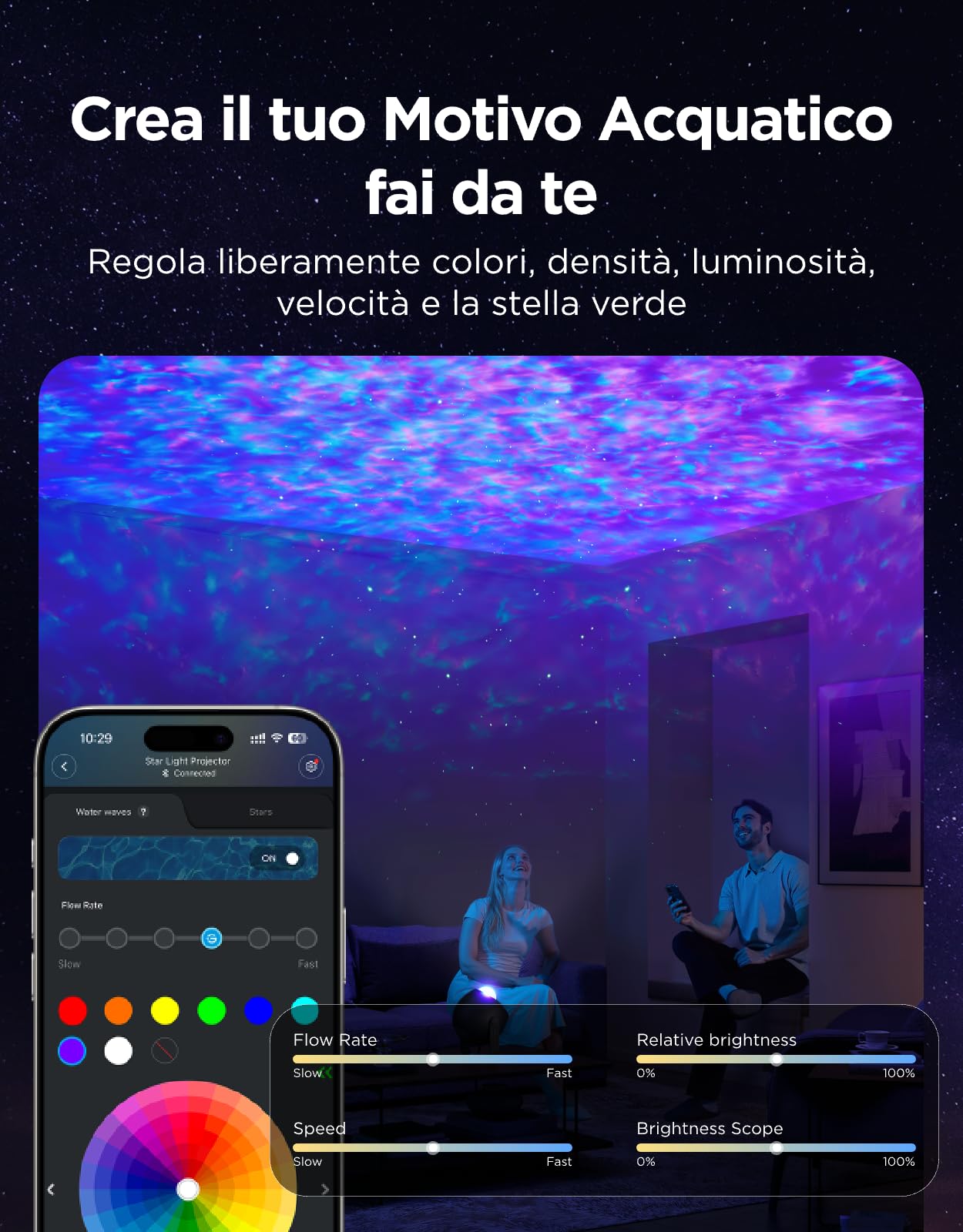 Govee Proiettore Stelle Soffitto di Onde Oceaniche con Effetti Dinamici, Compatibile con Matter e Alexa, oltre 40 Modalità Scena, 18 Opzioni di Rumore Bianco, per Camera da Letto(senza Adattatore)