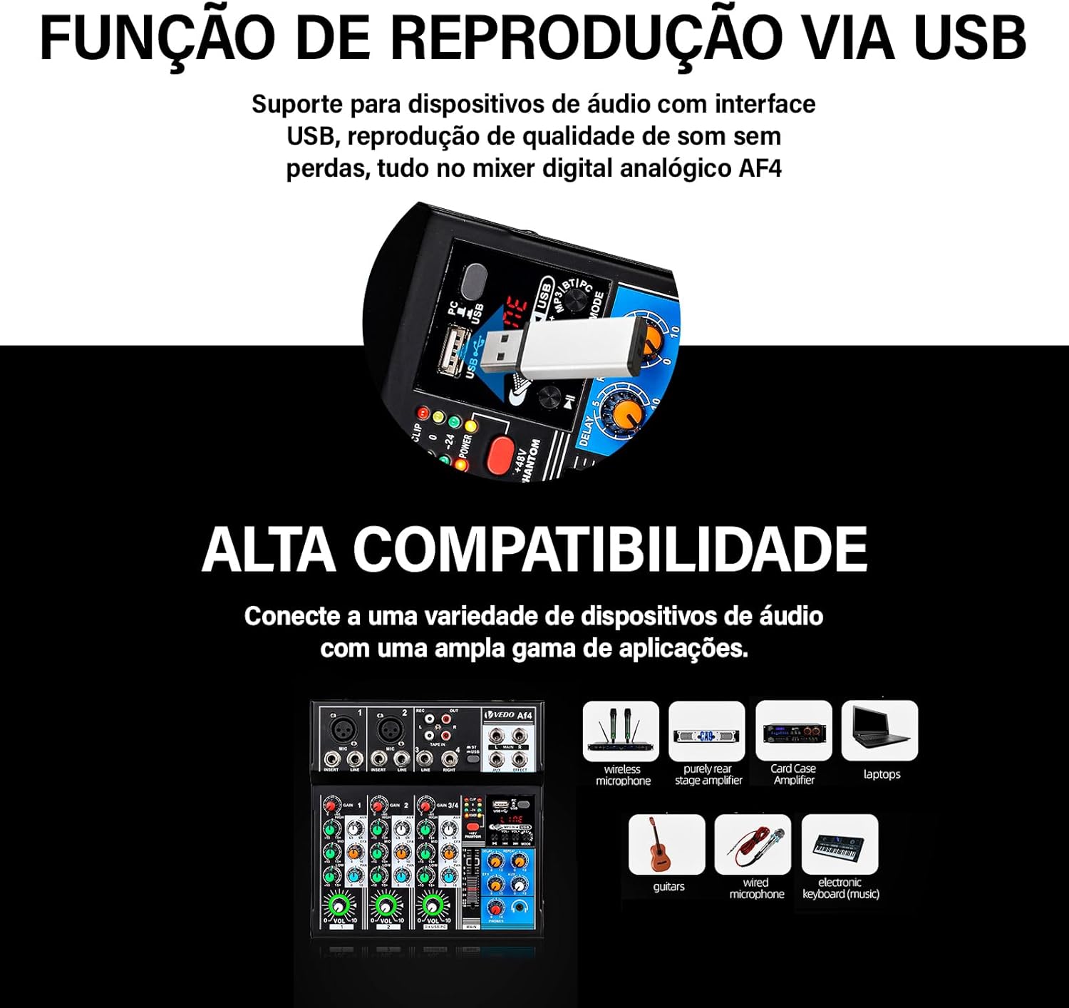 USB flash drive inserted into the VEDO AF4 mixer