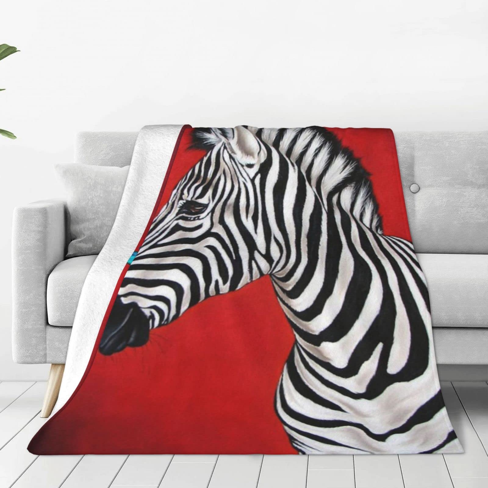 Lsjuee Throw Blanket Butterflies and Zebras on a red Background Warm Cozy Soft Lightweight Flannel Fleece Blanket for Bedroom Sofa Room Home Decorative Fuzzy Blanket 40"x30"