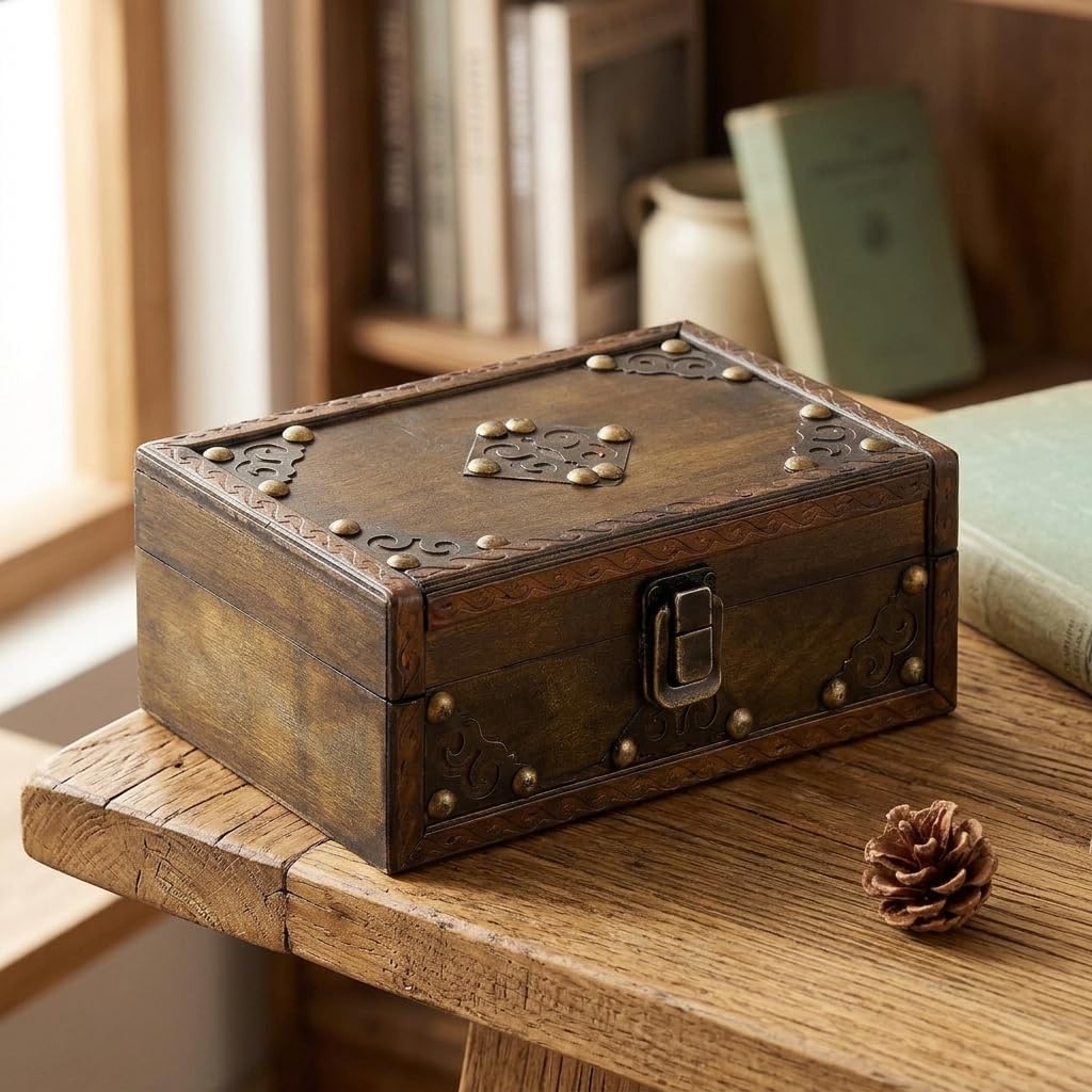 Treasure Chest Keepsake Box with Hinged Lid Brown Mini