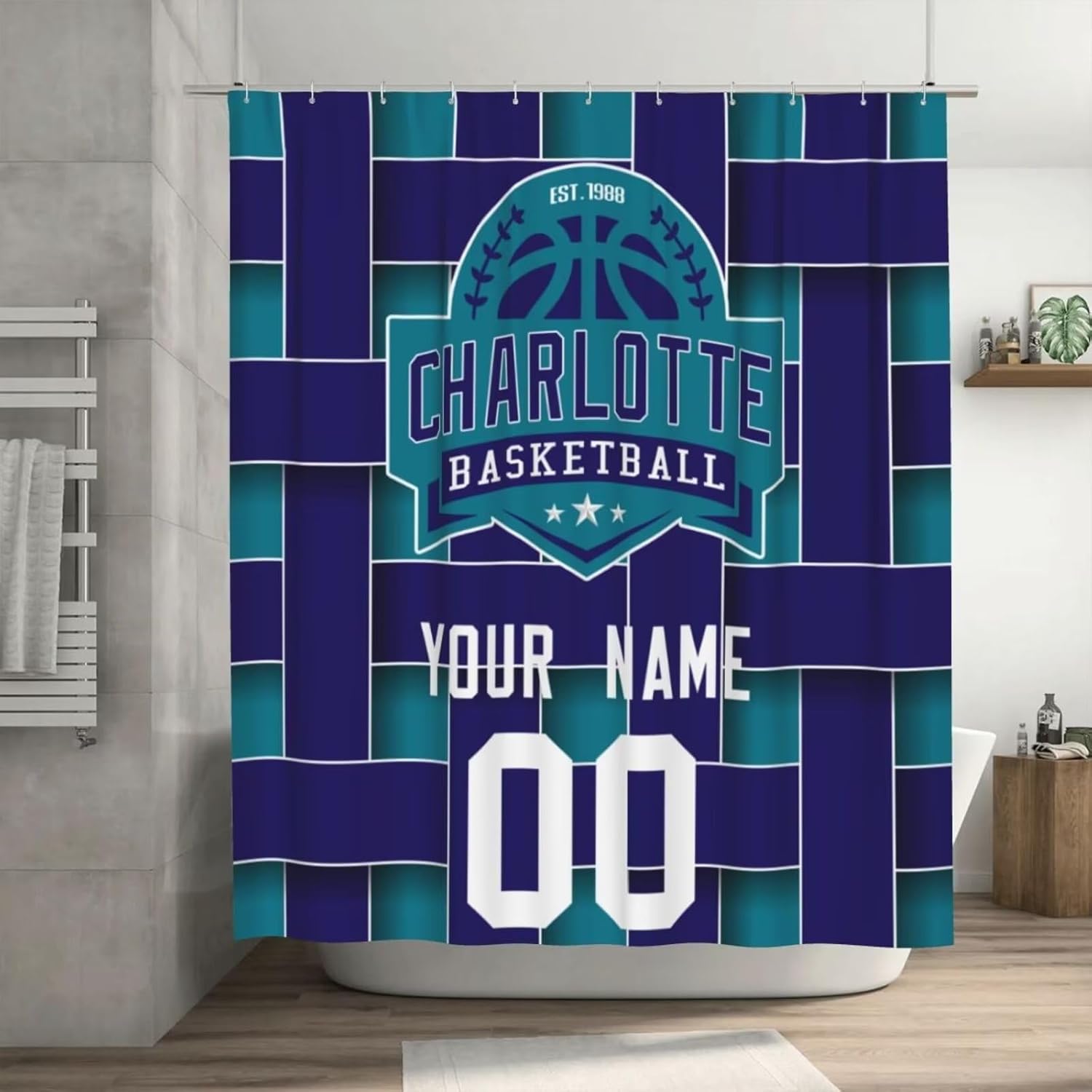 Charlotte Personalized Names and Numbers Shower Curtains，Customized Shower Curtains with,Gifts for Lovers,Men,Women and Fans，60" X 72"，72" X 72"