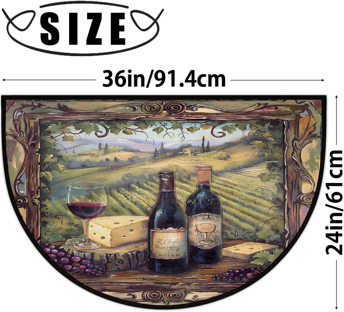 Half Round Door Mat Grape Wine Abstract Half Moon Rug Washable Half Circle Area Rugs Indoor Entrance Non Slip Semi Circle Bathroom Rugs Floor Carpet for Kithen Bedroom Fireplace Decor