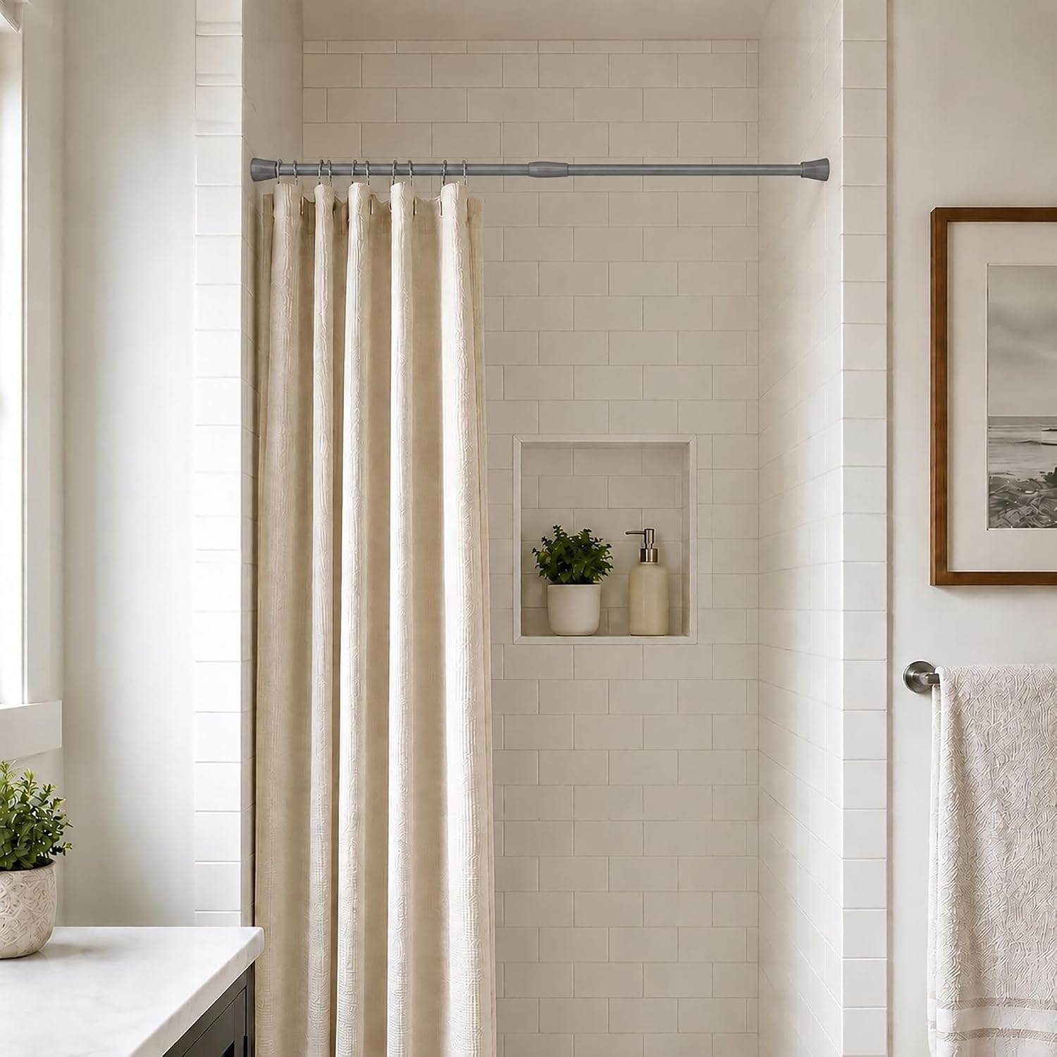 Tension Adjustable Shower Curtain Rod 28-47 Inches Silver