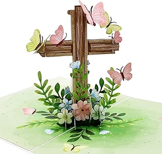 Liif Religious Easter Card, 3D Greeting Pop Up Easter Card - Butterfly Flower Cross, Religious Sympancy Card, Condolence Card - Lord, Blessing, Holy | With Message Note & Envelop | Size 7 x 5 Inch