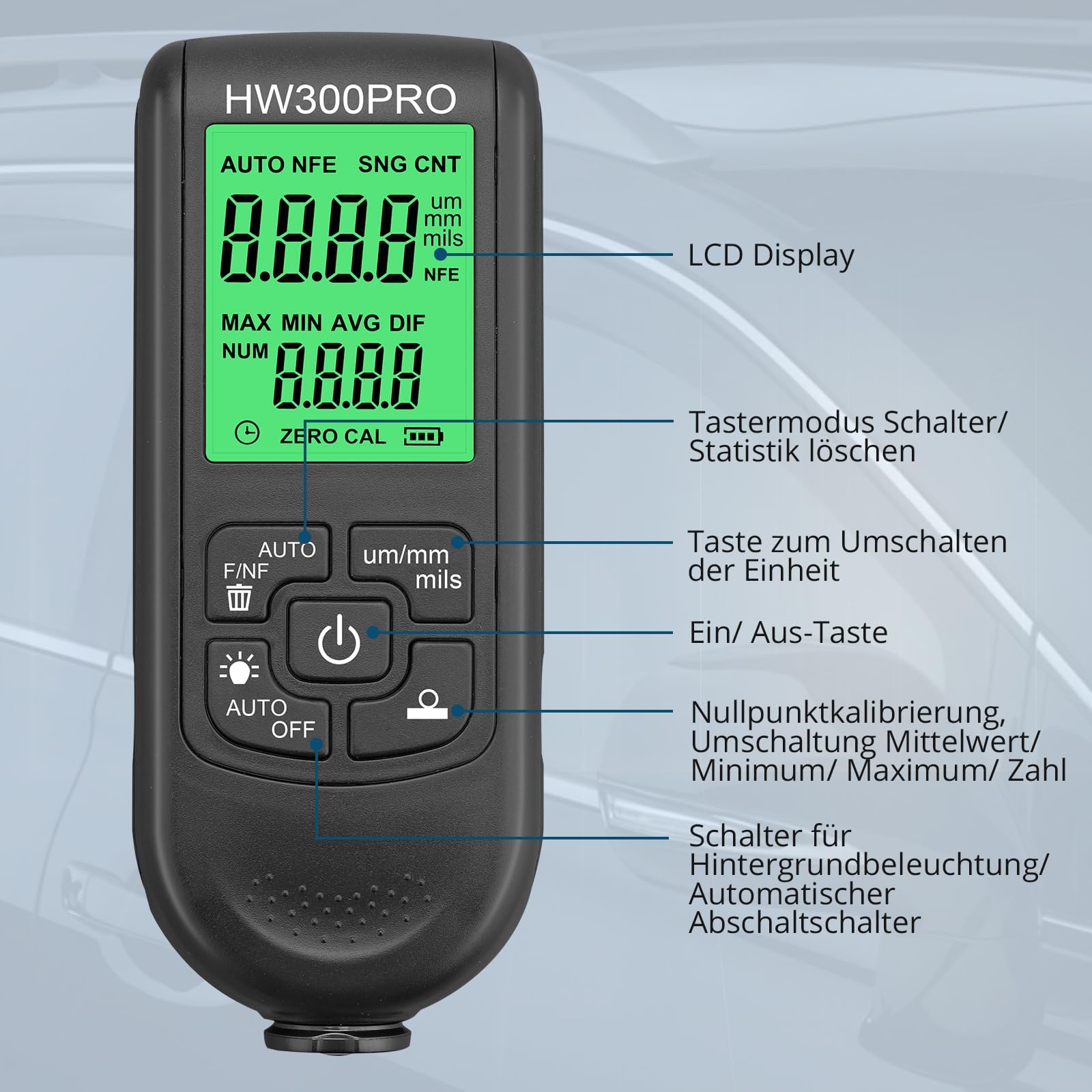 miernik grubości powłoki miernik grubości powłoki lakierniczej miernik farby automatyczny zakres pomiarowy 0 do 2000um z wyświetlaczem LCD Fe i NF