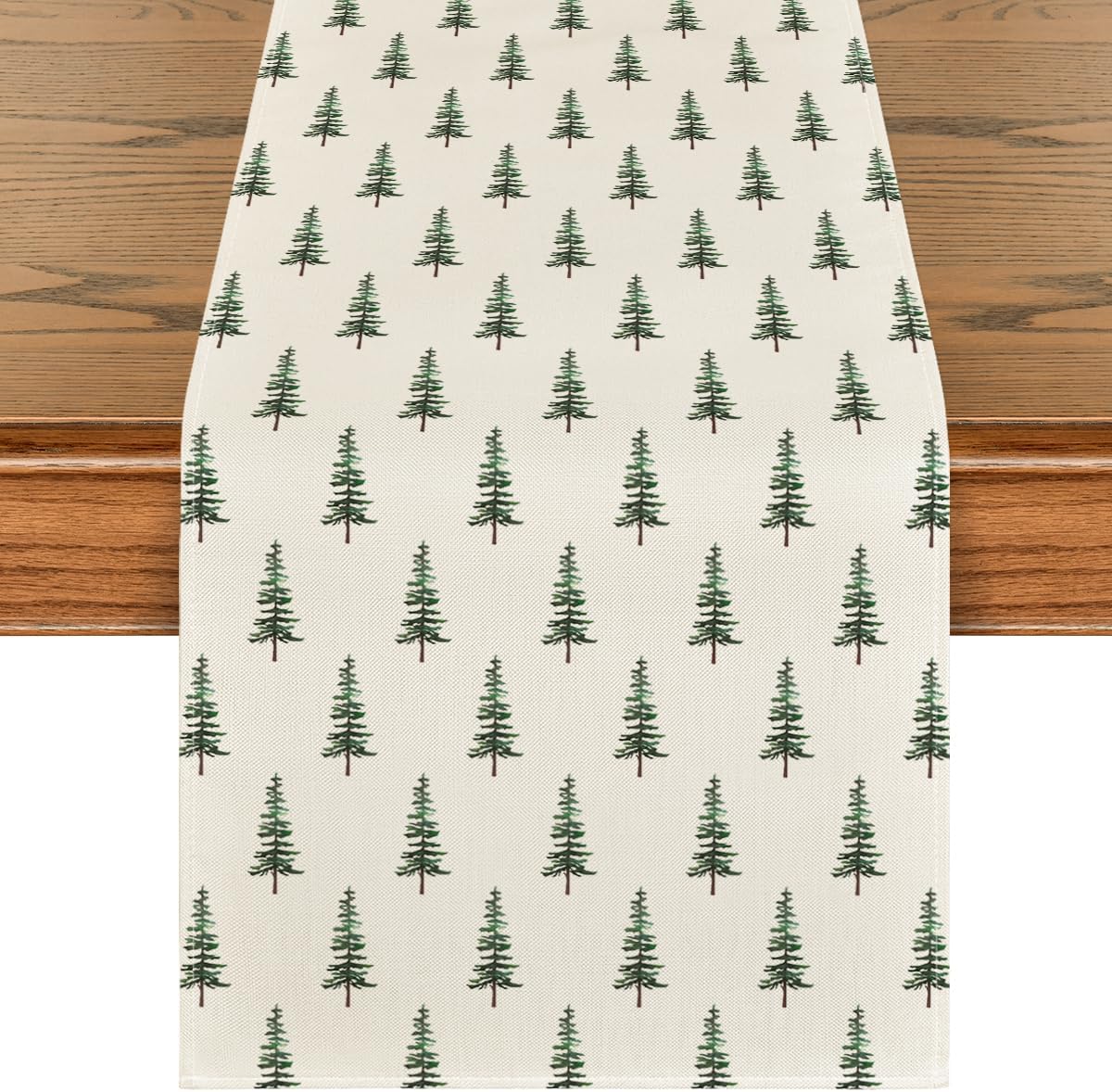 artoid mode beige xmas tree christmas table runner, seasonal winter kitchen dining table decoration for home party decor 13x72 inch 13" x 72", table runner beige-green