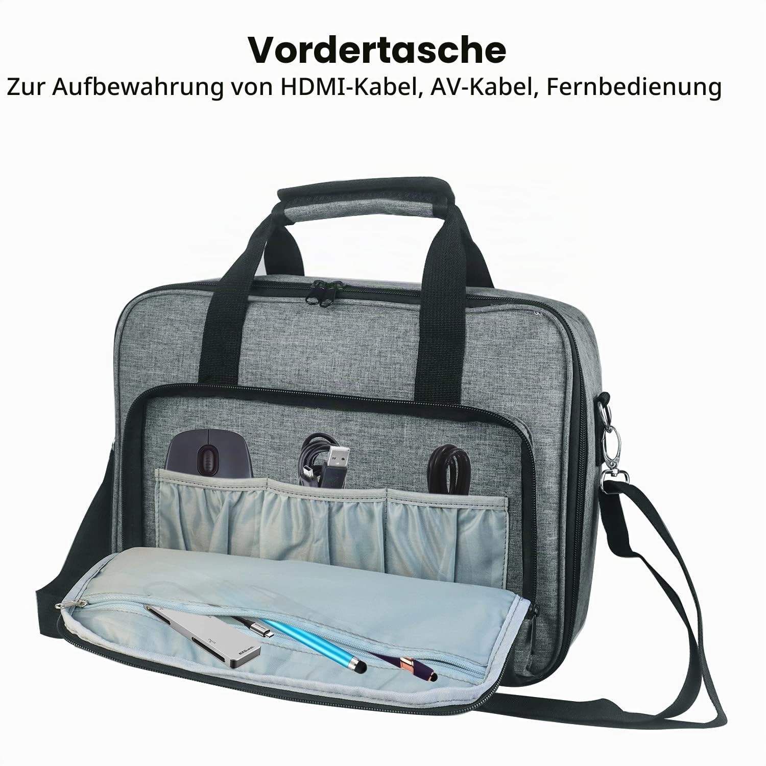 Boczif Projektortasche, tragbare Aufbewahrungs-Reisetasche mit Laptopfach & verstellbarem Schultergurt für Mini-Projektor und Zubehör