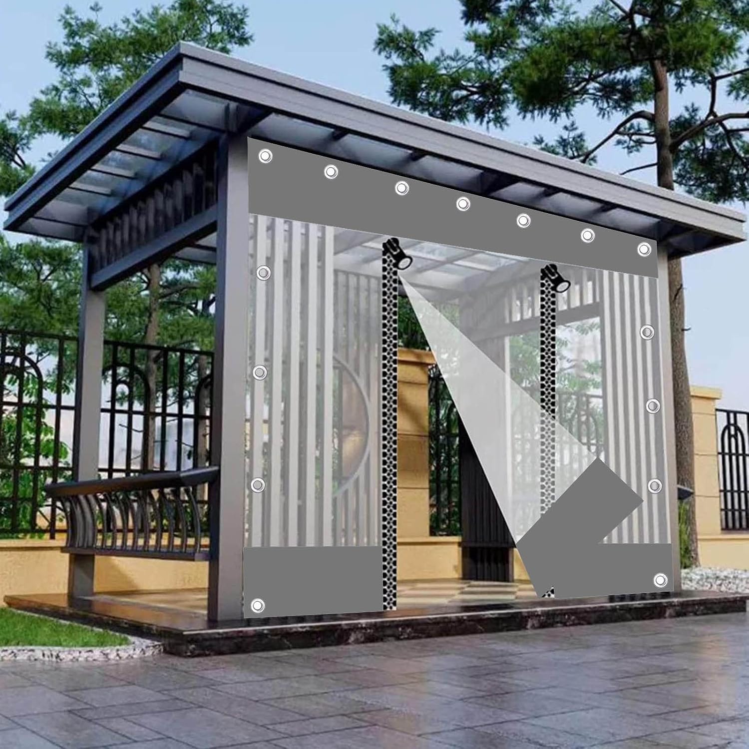 Outdoor Clear Tarp Curtain,Transparent Waterproof Tarpaulin Side Panels,with Zippered Doors,PVC Rain Curtains,Tarp Cover Sheet,for Pergolas Patio Porches Carports Gazebos,L×H-1.2×2.2m(3.9 * 7.2ft)