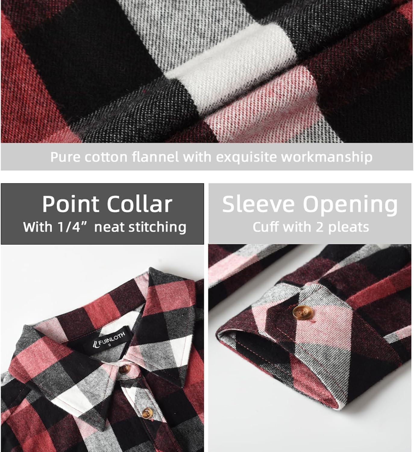 Fuinloth Women's Flannel Button Down Shirt, Plaid Long Sleeve Pure Cotton with Pocket - Image 6