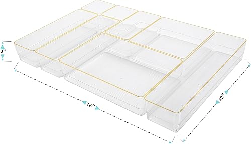 Miniatura 4 de Martha Stewart Kerry - Organizadores de cajones apilables de plástico para escritorio de oficina, juego de 8, con ribete dorado