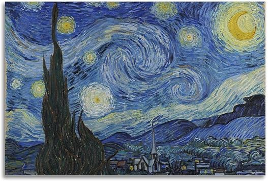 NJYXART Vincent Van Gogh The Starry Night Canvas Wall Art - Classic Impressionist Painting Reproduction - Vintage Home Decor - 12x18 Inch Unframed