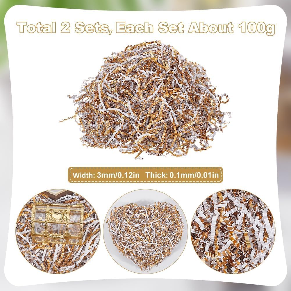 AGHSGDBCE Crinkle Cut Paper Shred Filler, 2 Sets 7oz Gold Crinkle Filler Paper Gift Wrapping Basket Filling Wrinkle Cut