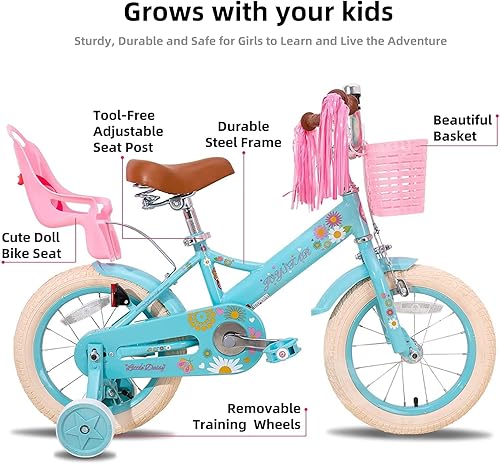 Miniatura 2 de JOYSTAR Little Daisy Kids Bike for Girls Ages 2-12 Years, 12 14 16 20 Inch Princess Girls Bicycle with Doll Bike Seat, Training Wheels, Basket and
