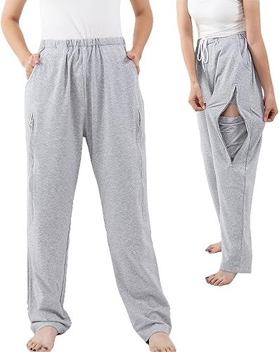 Pantalones con soporte para bolsa de orina para hombres y mujeres con bolsillos con doble cremallera, catéter para incontinencia, bolsa de drenaje