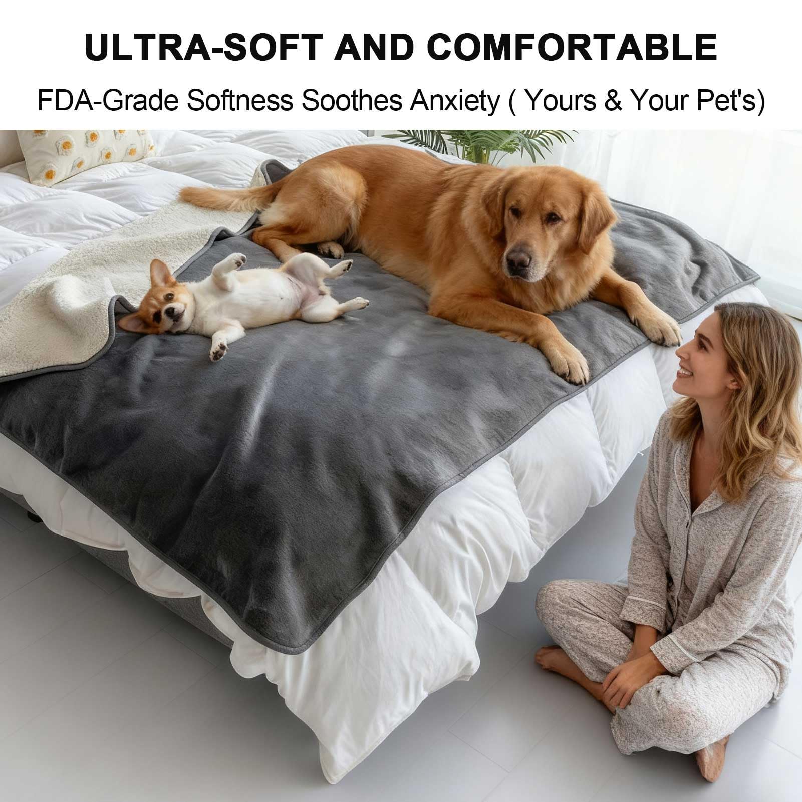 Manta Impermeable para Mascotas para Cama, Manta Reversible de Franela Suave, Manta de Cama para Parejas Lavable, Manta para Perro a Prueba de Derrames para Sofá,Light Grey,200x230cm