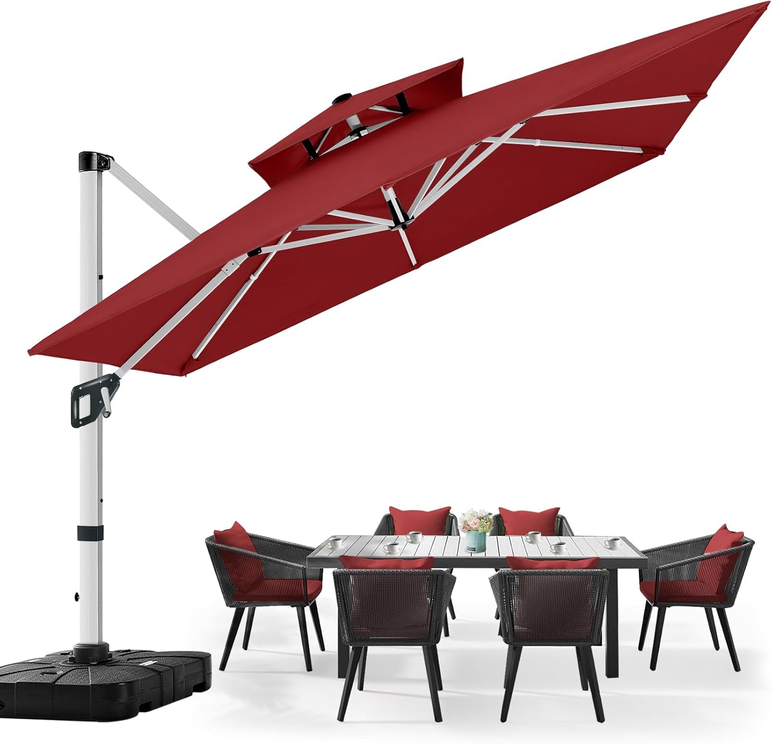 ABCCANOPY Patio Umbrella Cantilever Double Top Outdoor Offset Umbrella with 360° Rotation