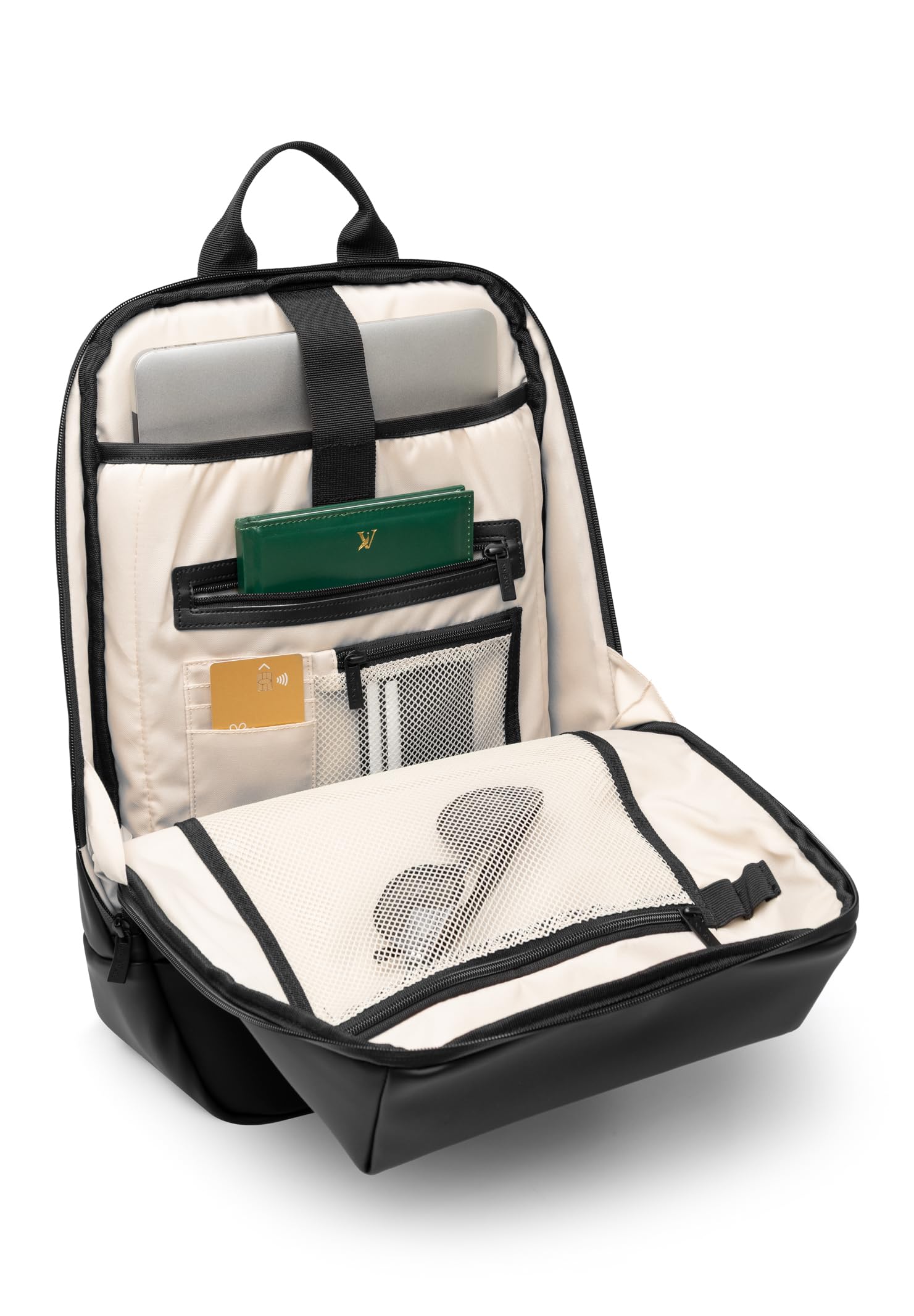 Commuter Rucksack mit durchdachtem Innenleben - wasserdicht aus recyceltem Material, mit Laptop-Fach (15,4") und Trolley-Fix Unisex Business Laptop-Rucksack elegant schwarz