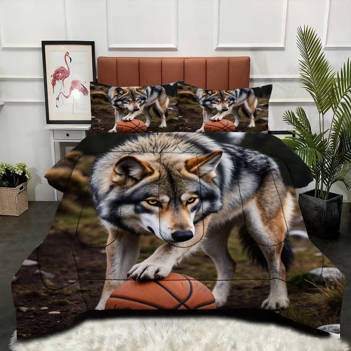 Couette loup 160x200 anti-transpiration couverture microfibre lavable 4 saisons