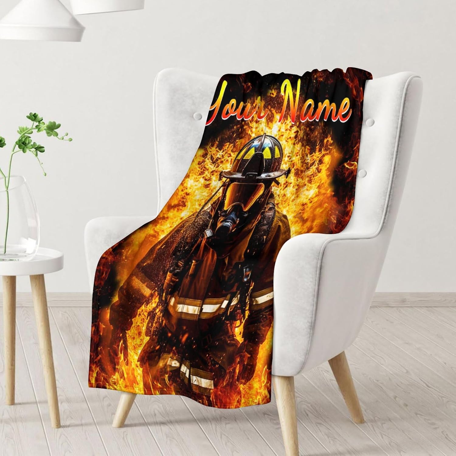 Custom Firefighter Blanket for Boys Men, Personalized Fireman Gift for Kids Teens, Soft Cozy Flannel Throw Blankets for Sofa Couch Bed, 60”x80” Throw Gift for Christmas Birthday Valentine