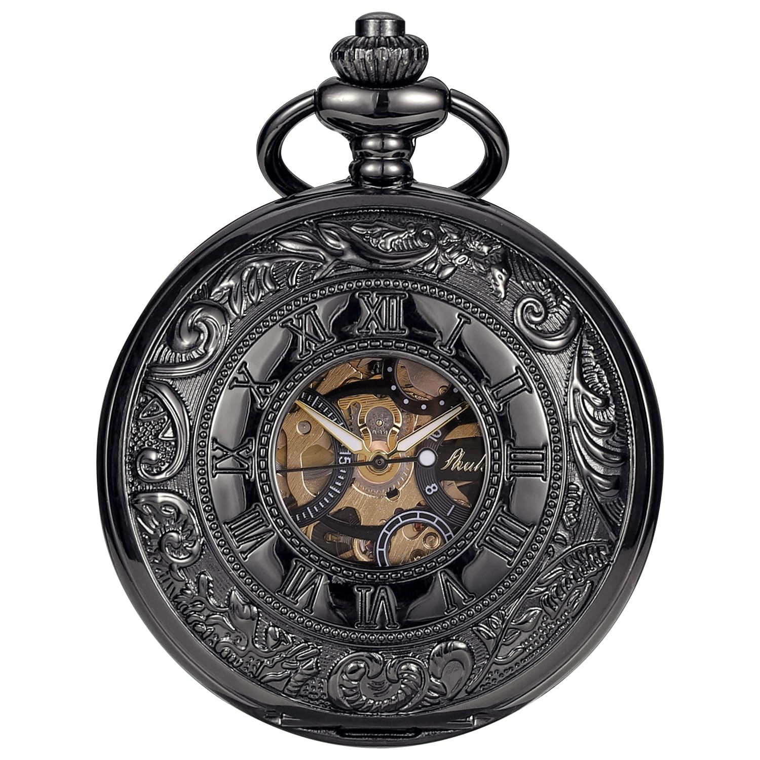 SIBOSUNPocket Watch Mechanical Skeleton Antique Men Bronze Roman Numerals Hand Wind Pocket Watch