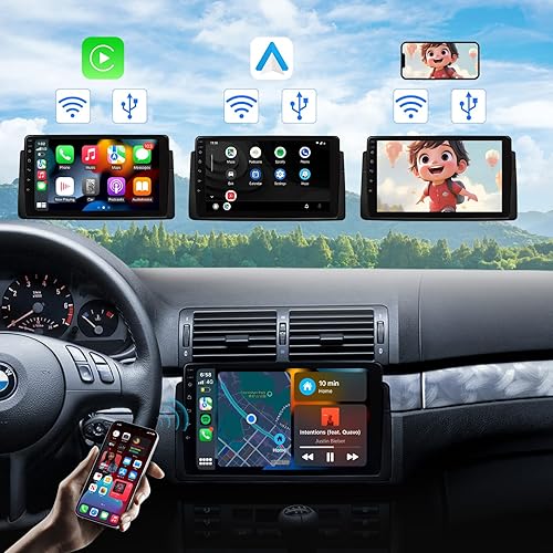 Miniatura 5 de Eonon Estéreo de auto Android 10, estéreo para auto CarPlay y Android, radio de coche de 9 pulgadas compatible con BMW Serie 3 1999-2005 (E46),