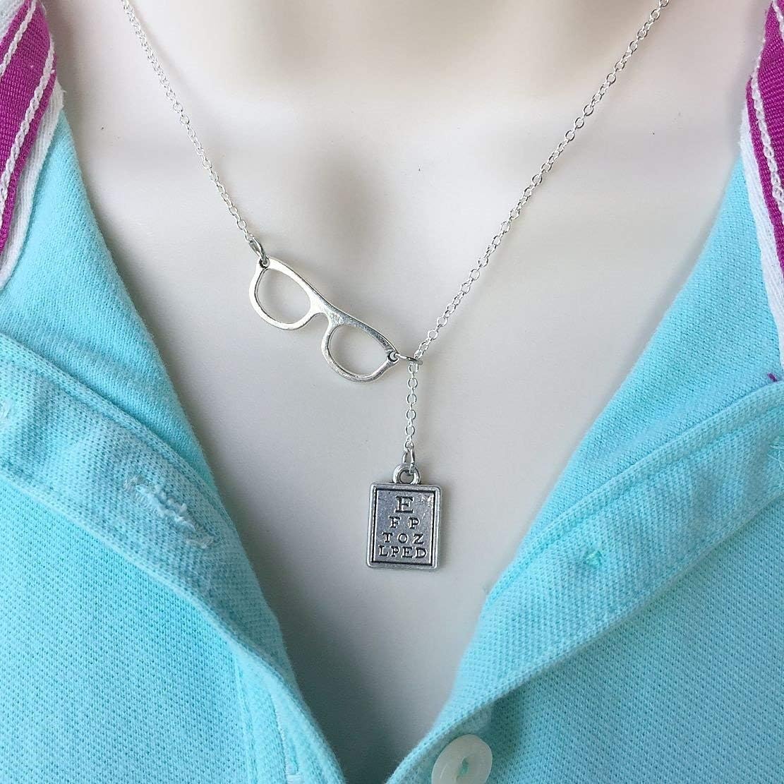Optician, Ophthalmologist Glasses and Eye Chart Necklace Lariat Style.