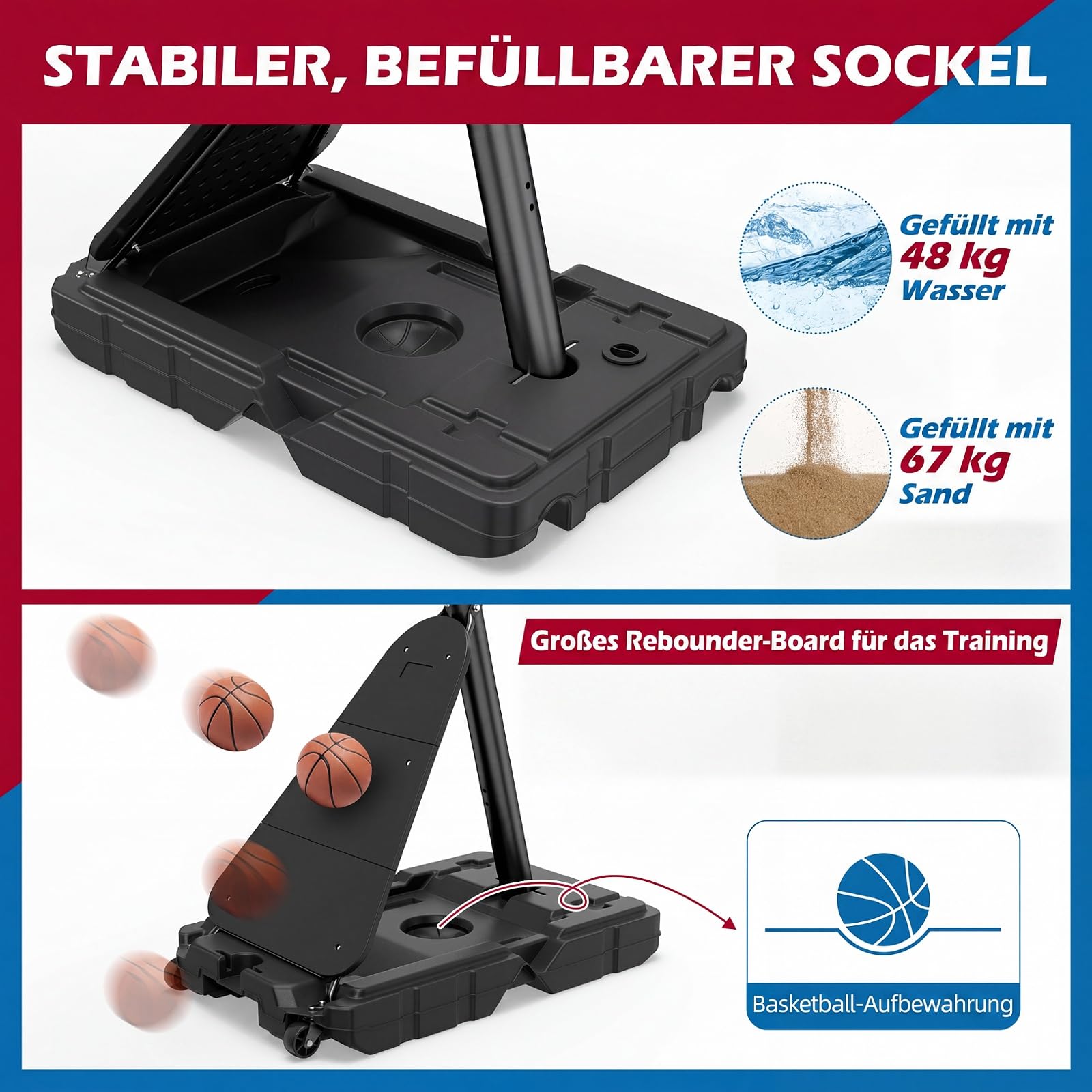 COSTWAY Basketballkorb Outdoor mit Kurbel, 150/245-305 cm höhenverstellbar | Basketballständer mit Ballrücklauf, 2 Rädern & PC-Rückwand, mobile Korbanlage, Korbsystem tragbar für Kinder, Erwachsene